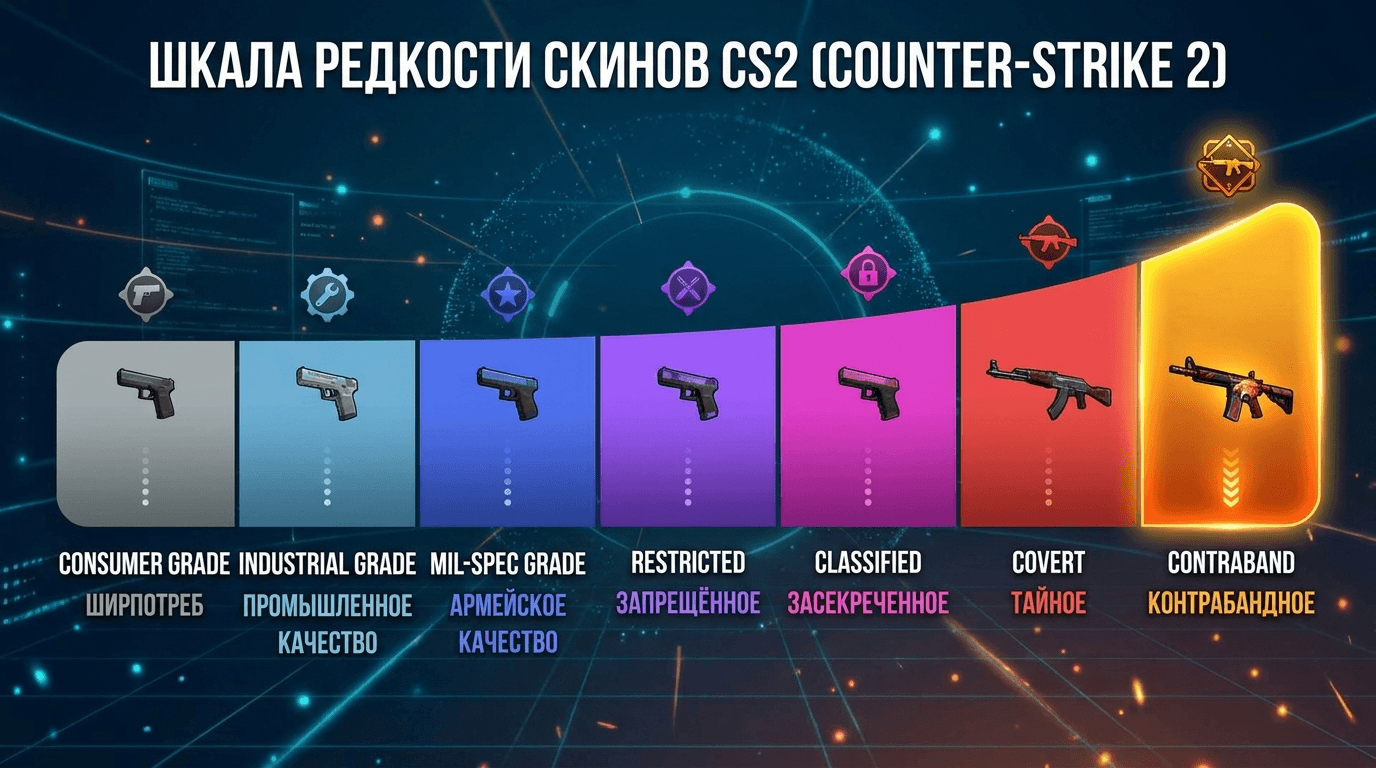 инфографика — шкала редкости скинов кс2